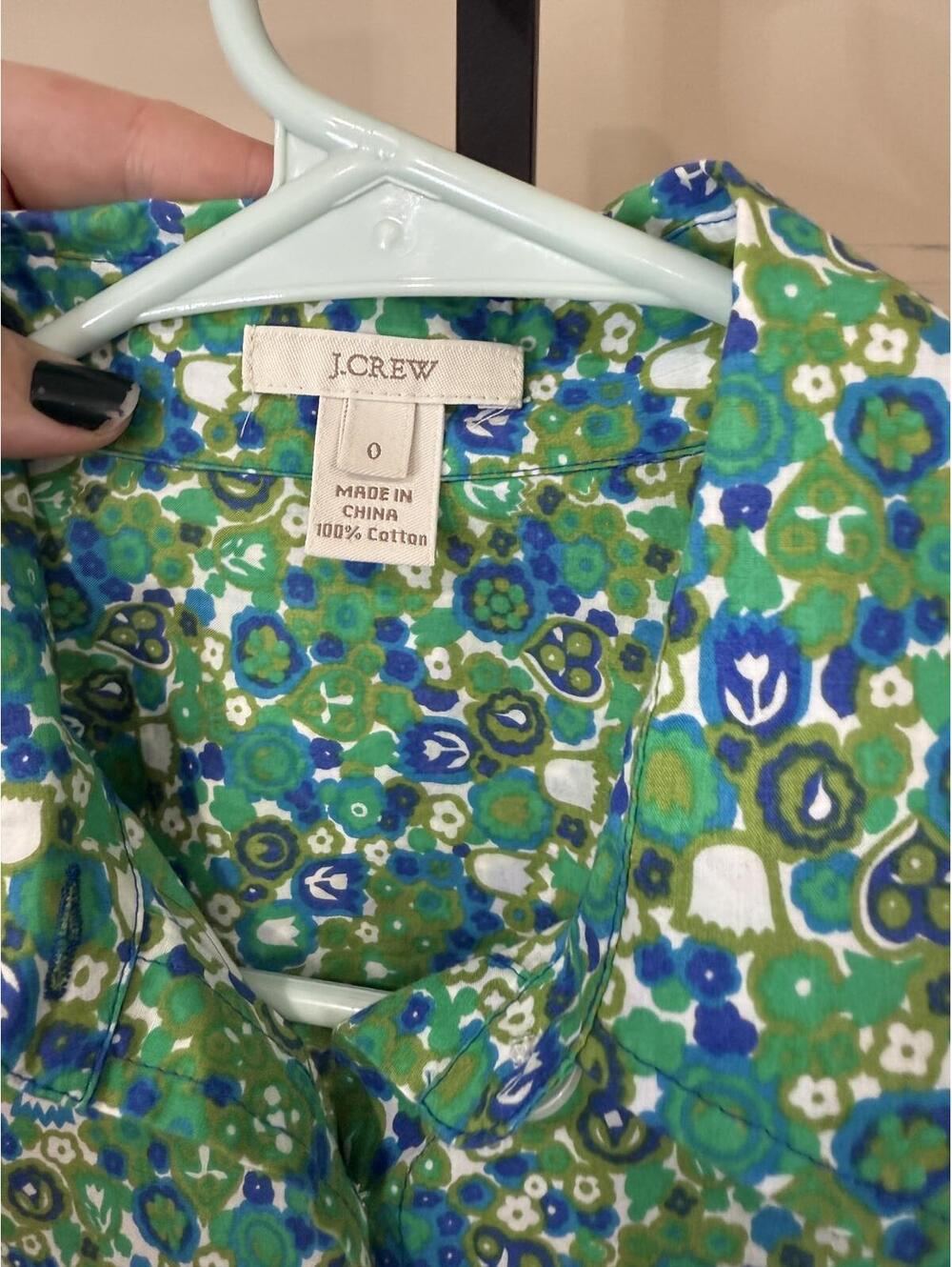 Women's J.Crew 0 Green Long Sleeve Floral Print Shirt - Picture 6 of 10